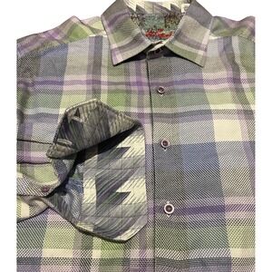Robert Graham Shirt Sz M Plaid Button Down Purple Green Cotton  Flip Cuff